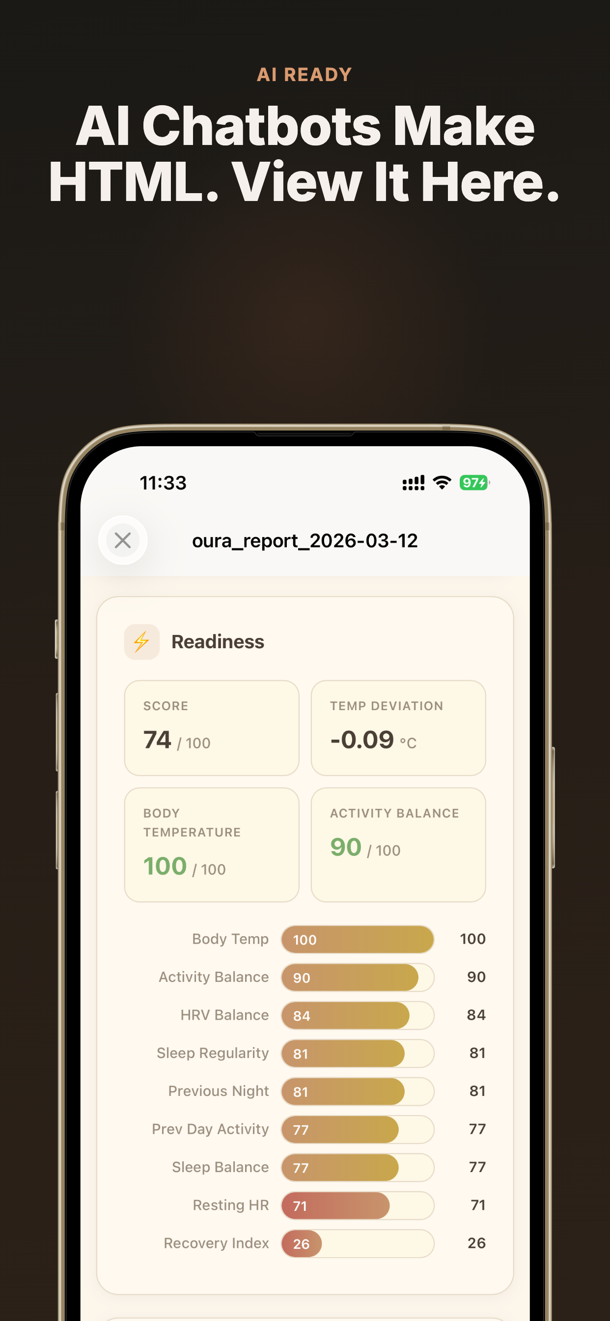 Html Preview App Store screenshot: KI-generierten HTML-Report auf dem iPhone ansehen